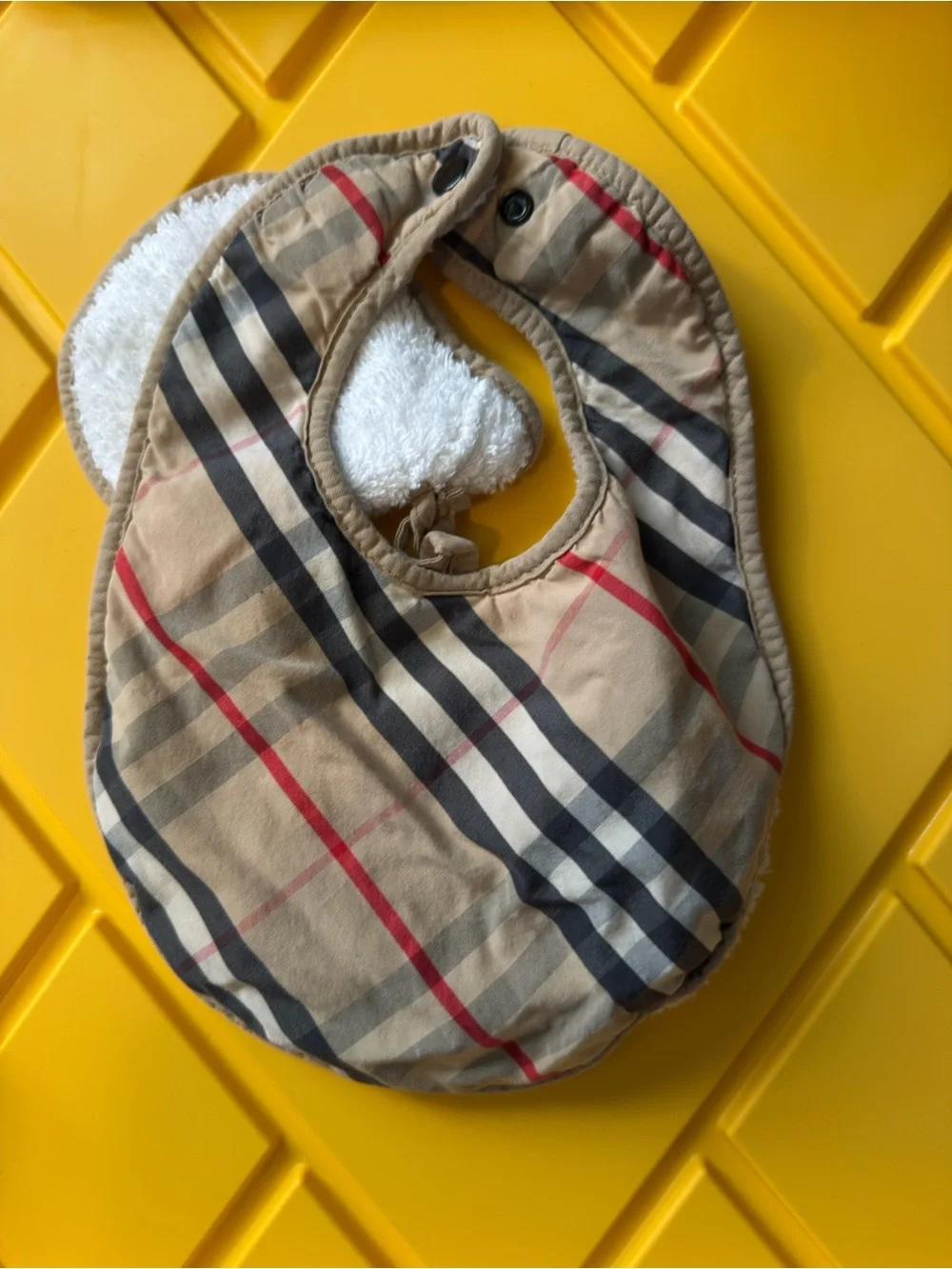 Burberry Beige and White Baby Bib with Gold Logo